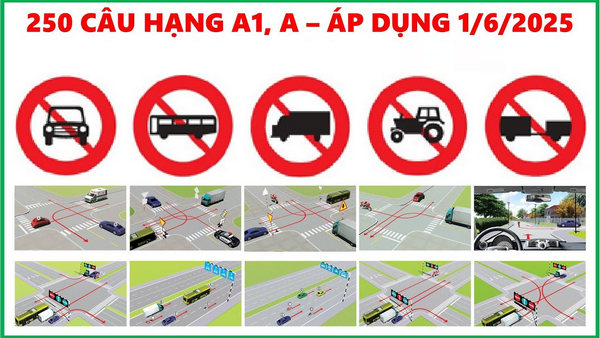 250 câu hỏi ôn tập thi lý thuyết bằng lái xe máy a1